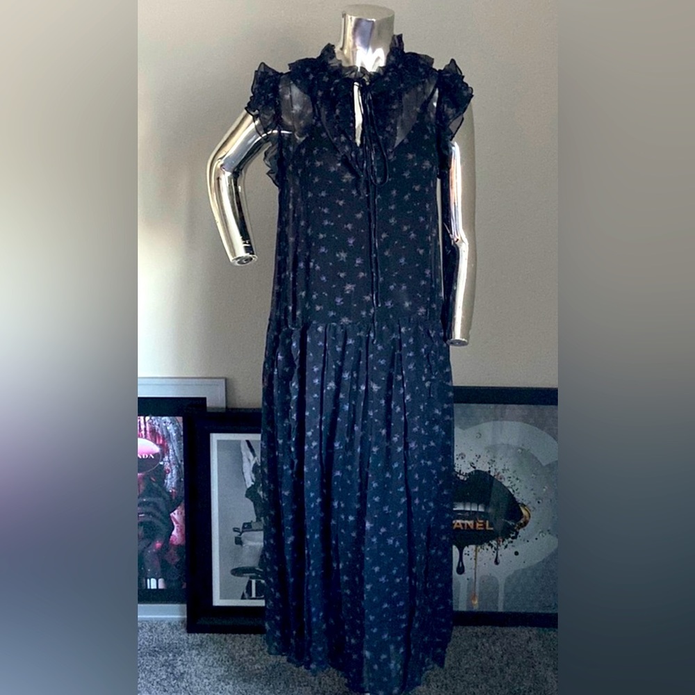 Coach Rose Print Sheer Pleated Dress